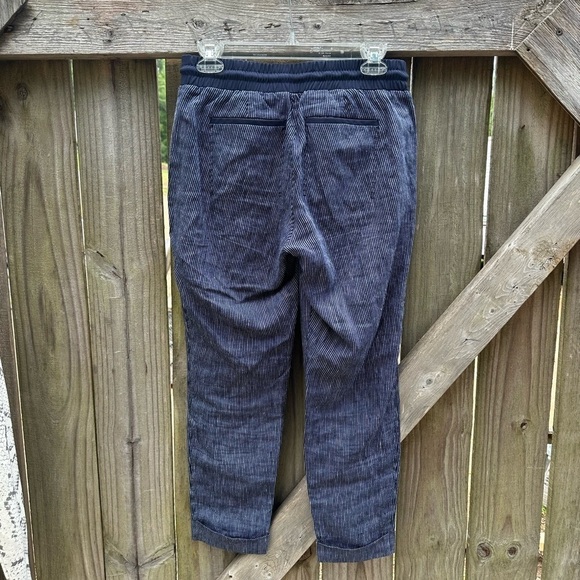 Athleta 100% Linen Striped Bali Relaxed Fit Jogger Ankle Pants in Navy White - Picture 4 of 11